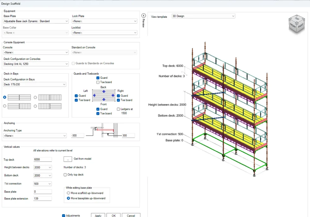 NTI Scaffplanner Revit plugin interface